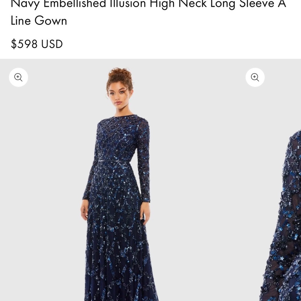 Mac Duggal Navy Embellished Illusion High-Neck Long Sleeve Gown